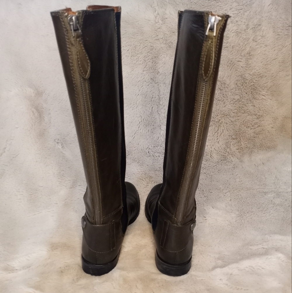 Franco Sarto Leather Tahini Moss Olive Green Boho Stretch Panel Wide Calf Boot 7 - Picture 6 of 16
